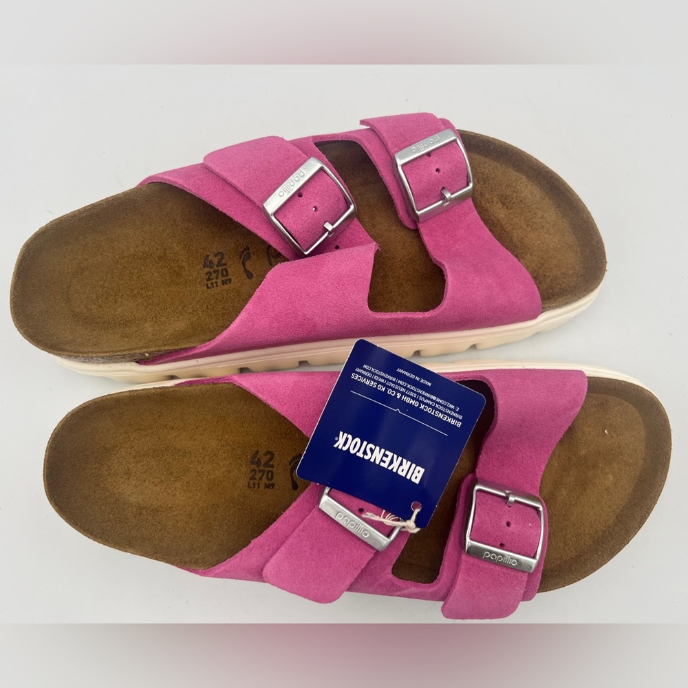 Papillio Birkenstock Arizona BigBuckle Fuschia Suede Platform Sandal SZ EU42 NEW - Picture 4 of 15